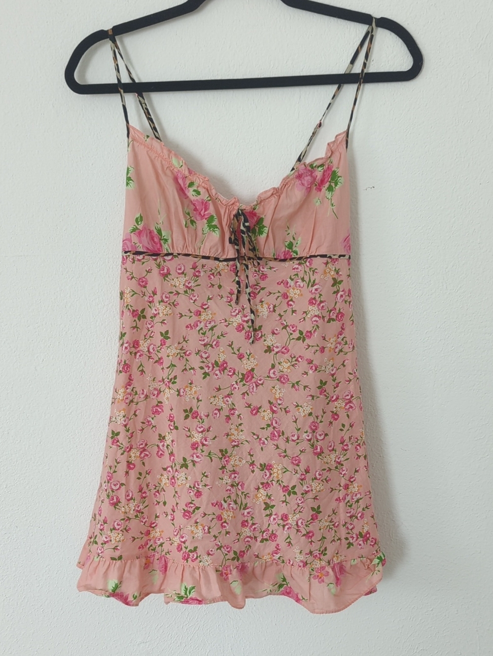 Pink Floral Slip Dress w/ Animal Print Accent